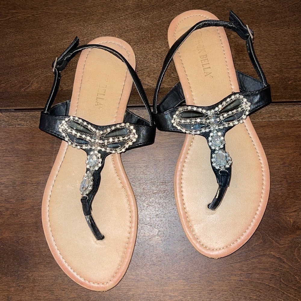 RCK BELLA Black Faux Leather Jeweled Sandals Sz. 9 - Picture 16 of 16